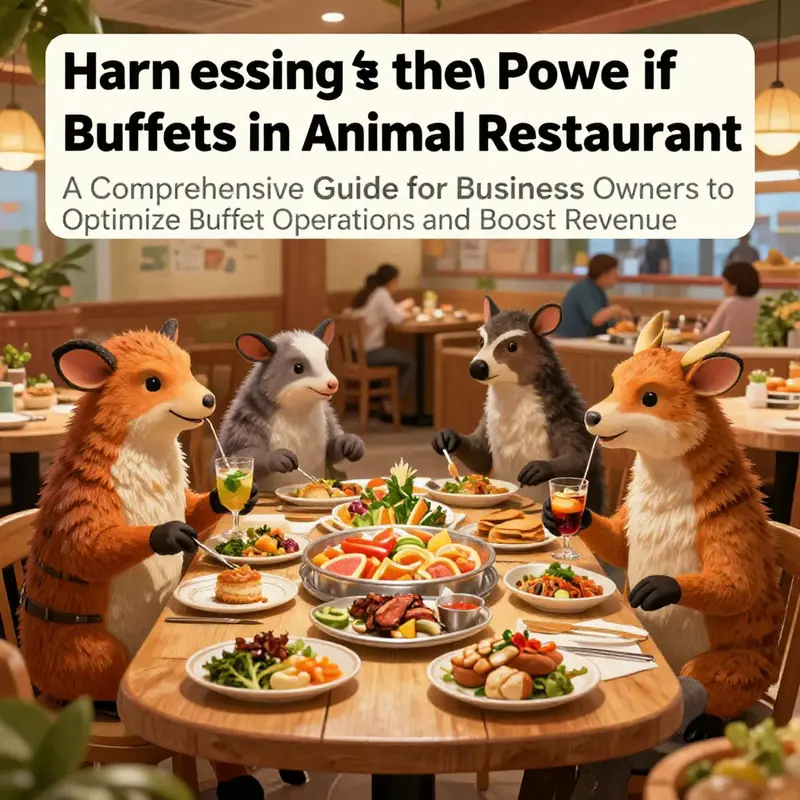An animated scene of animals in Animal Restaurant engaging with a buffet, highlighting the social and engaging nature of the game.