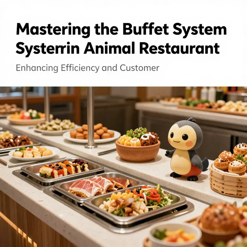 A vibrant buffet setup in Animal Restaurant featuring various dishes and animal characters, illustrating the joyful dining experience.