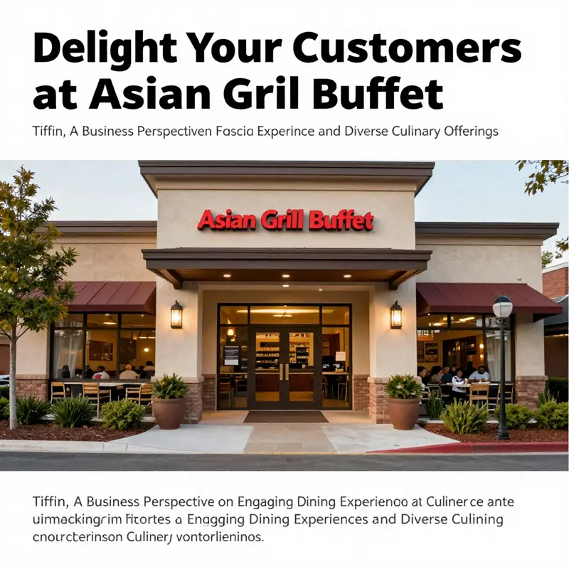 A charming exterior of Asian Grill Buffet, Tiffin, with landscaping, creating an inviting atmosphere.