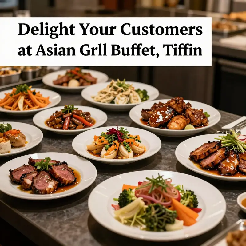 The vibrant self-service stations at Asian Grill Buffet, Tiffin, showcasing a diverse range of dishes.