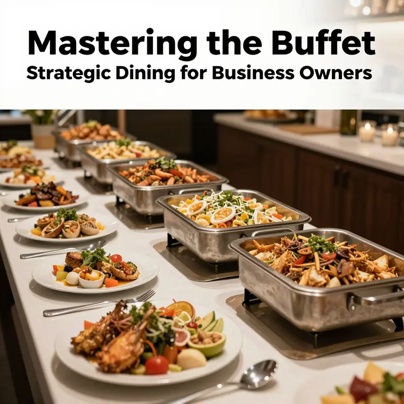 A sophisticated buffet arrangement displaying a variety of foods ready for guests to enjoy during business events.