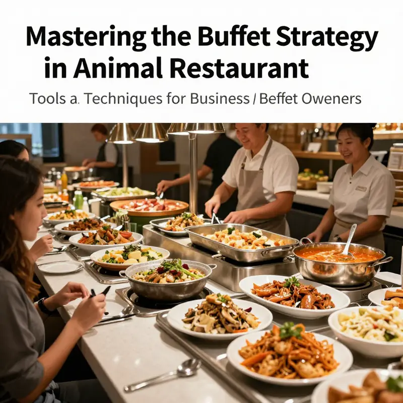 A colorful buffet scene in Animal Restaurant with diverse offerings and satisfied customers.