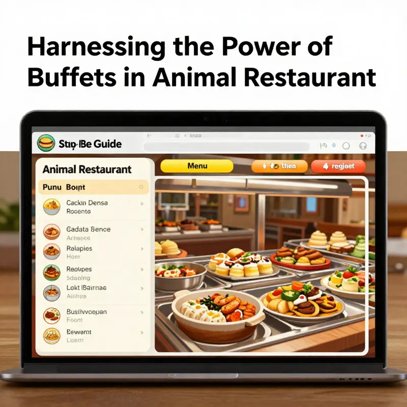 A detailed look at the Animal Restaurant buffet interface, guiding players on how to navigate and unlock new dishes.