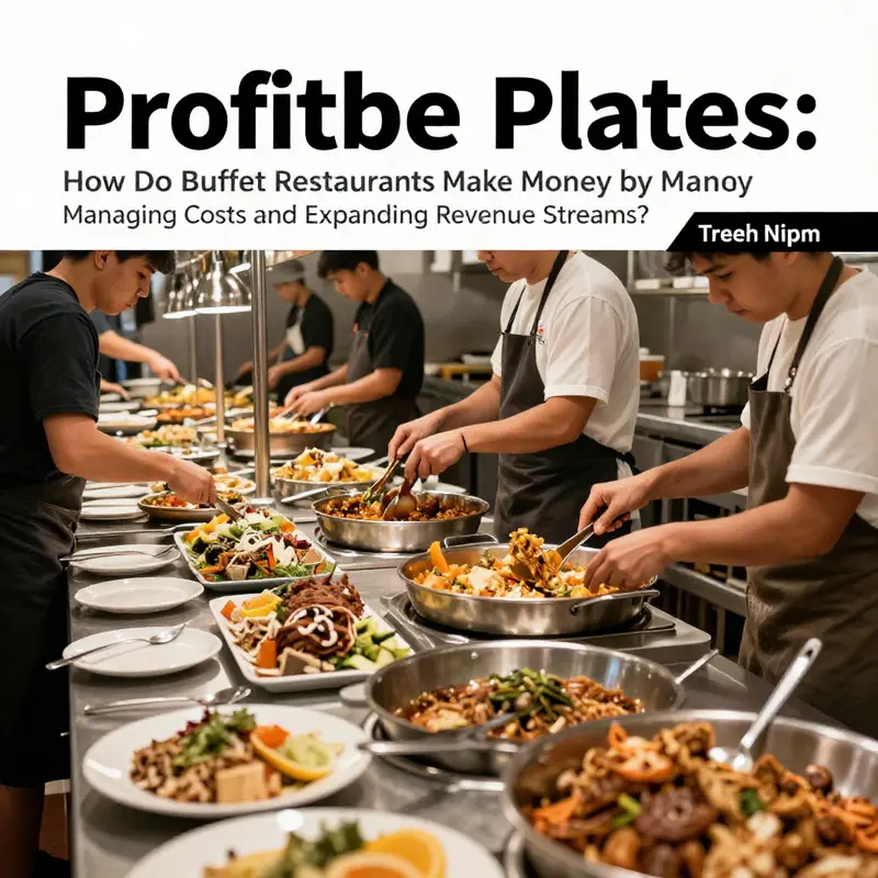 Diners enjoying a variety of dishes at a bustling buffet restaurant, emphasizing the per-person pricing model.