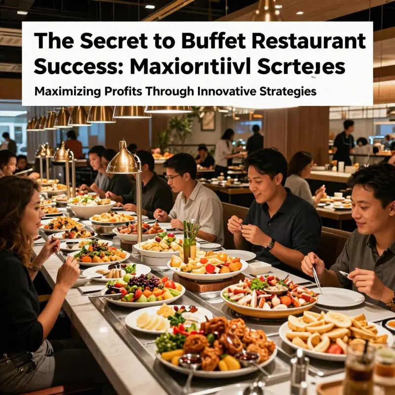 A bustling buffet restaurant showcasing diverse food options and happy customers enjoying their meals.