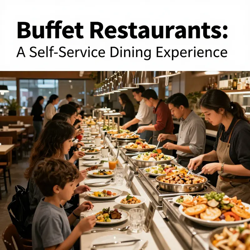 A busy buffet restaurant scene, showcasing families dining and enjoying a diverse range of food offerings.