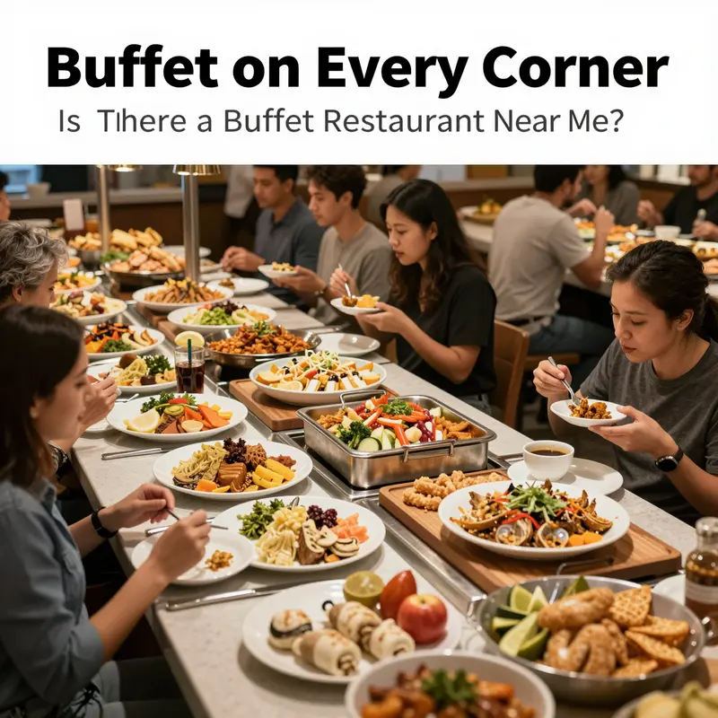A bustling buffet restaurant brimming with diverse dishes and satisfied guests.
