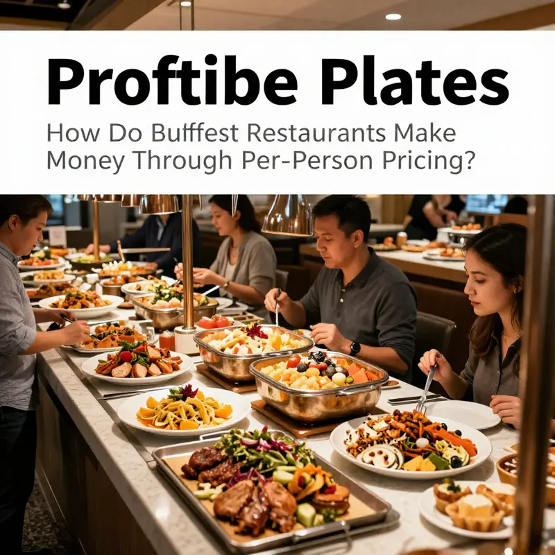 Diners enjoying a variety of dishes at a bustling buffet restaurant, emphasizing the per-person pricing model.