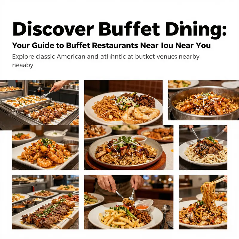 A collage of buffet restaurants highlighting different culinary styles and inviting dining environments.