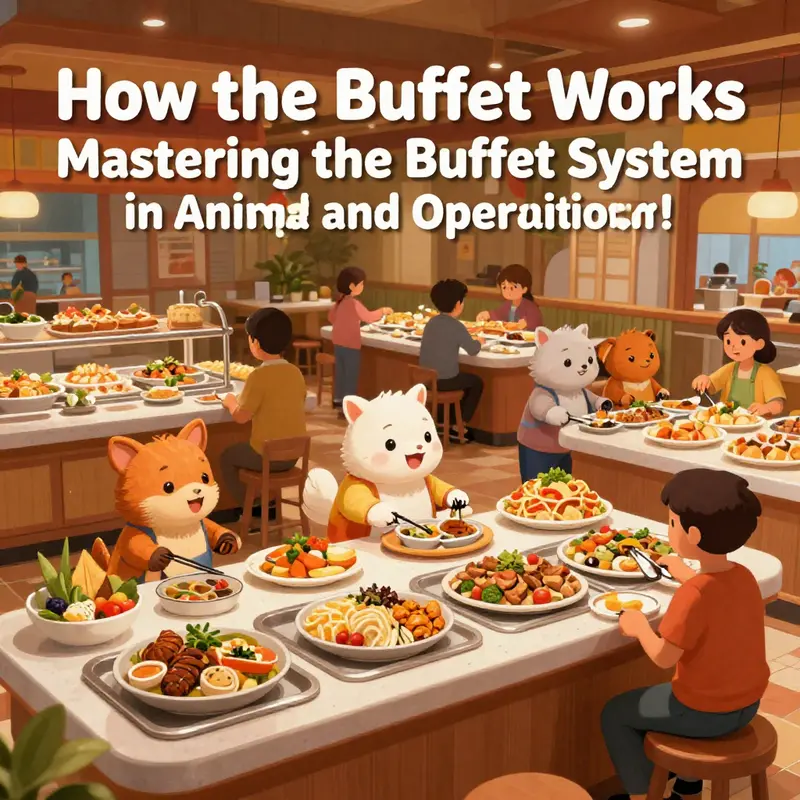 A lively buffet setup, illustrating the diversity and efficient organization crucial to success in Animal Restaurant.