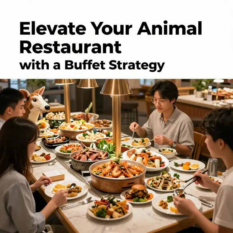 Customers interact with a buffet, enjoying the convenience of self-service in a lively Animal Restaurant.