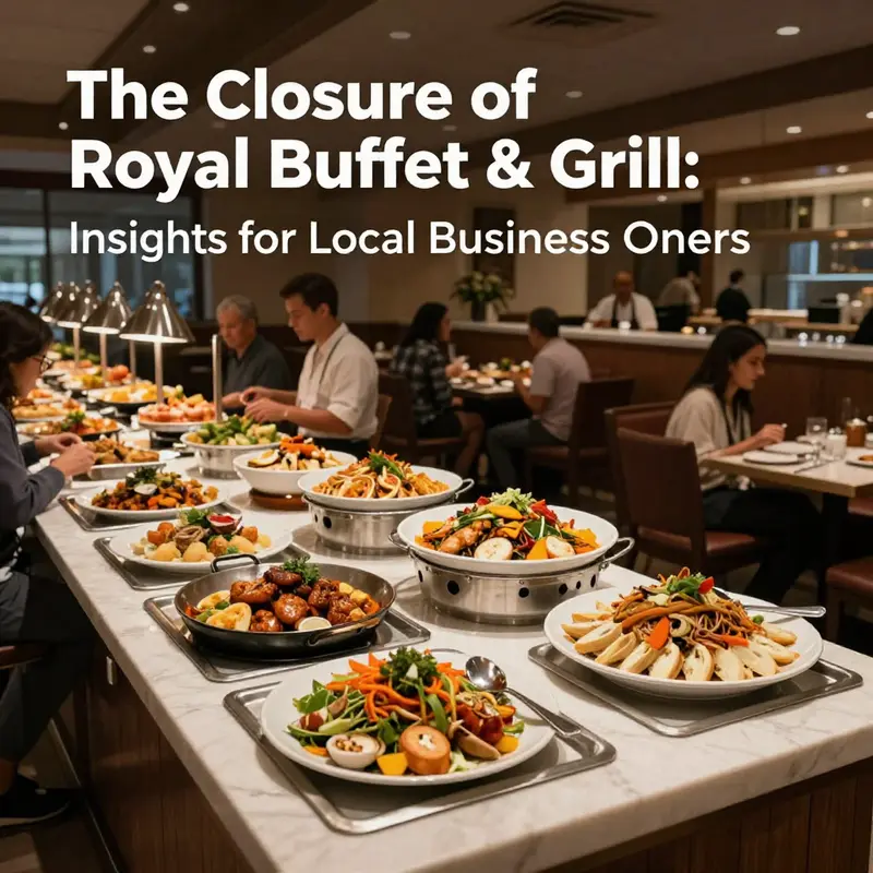 The deserted exterior of the Royal Buffet & Grill in Medina, OH, reflecting its current closed status.