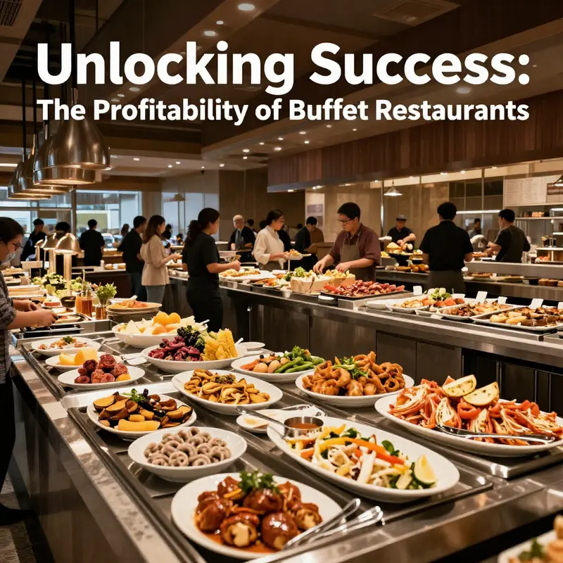 A view showing the vibrant atmosphere of a profitable buffet restaurant filled with patrons enjoying diverse dishes.