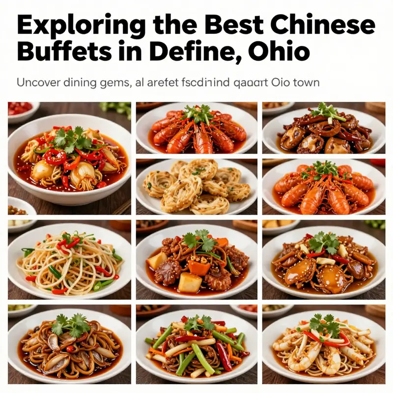 An eye-catching collage of diverse Chinese dishes from multiple buffets in Defiance, highlighting the culinary richness.