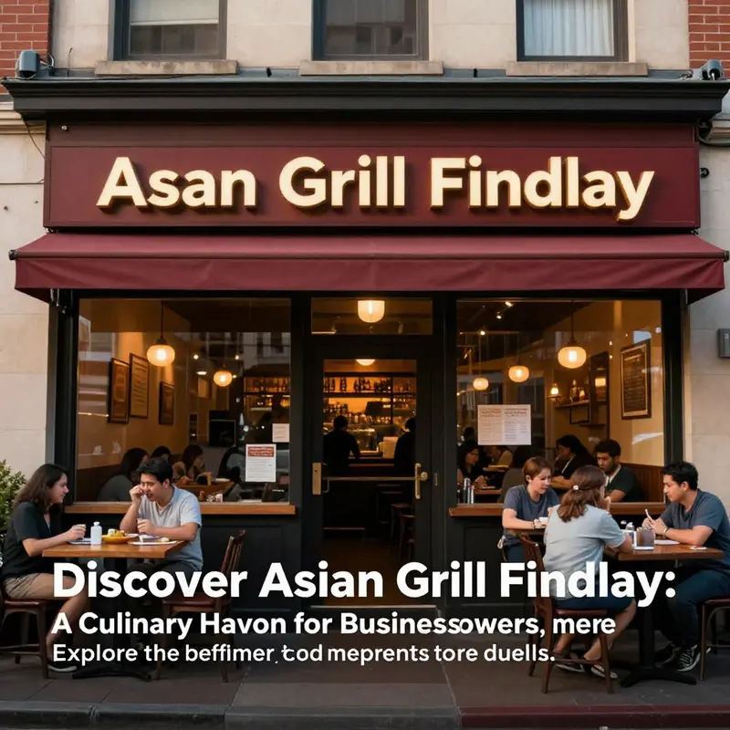 Exterior of Asian Grill Findlay, showcasing the restaurant's welcoming entrance and vibrant surroundings.