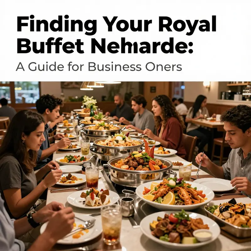 An inviting buffet table with diverse cuisine options and happy diners, representing the appeal of 'Royal Buffet cerca de mi'.
