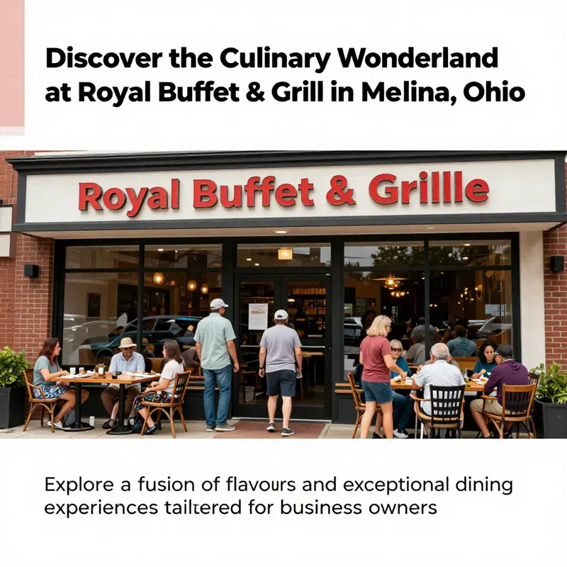 The exterior of Royal Buffet & Grille with happy patrons entering the bustling buffet restaurant.