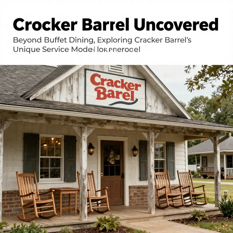 The exterior of a Cracker Barrel restaurant featuring rustic architecture and rocking chairs.