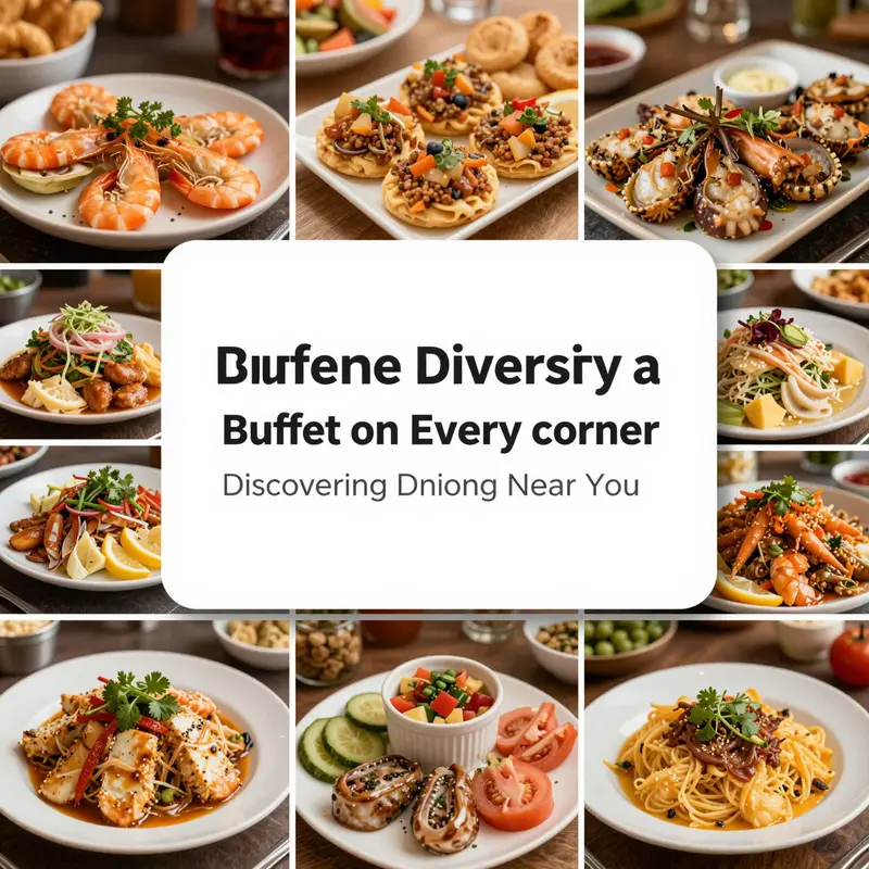 A bustling buffet restaurant brimming with diverse dishes and satisfied guests.