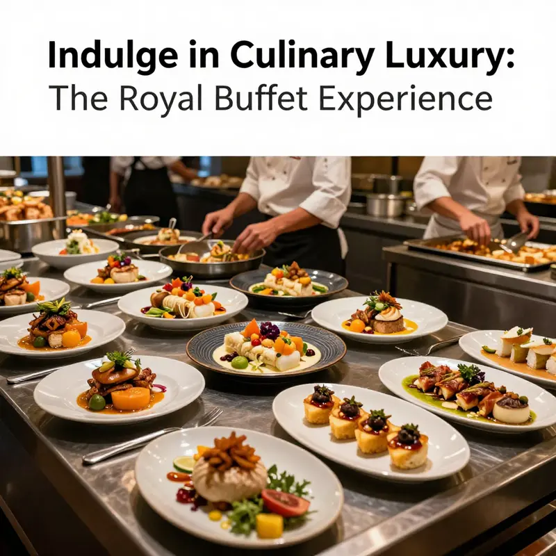 A stunning spread of global cuisines awaits diners at The Royal Buffet, highlighting its live cooking stations.