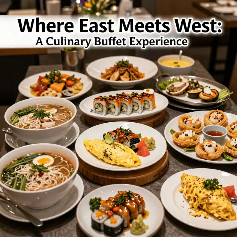 A visually striking display of East and West culinary fusion, showcasing diverse flavors.