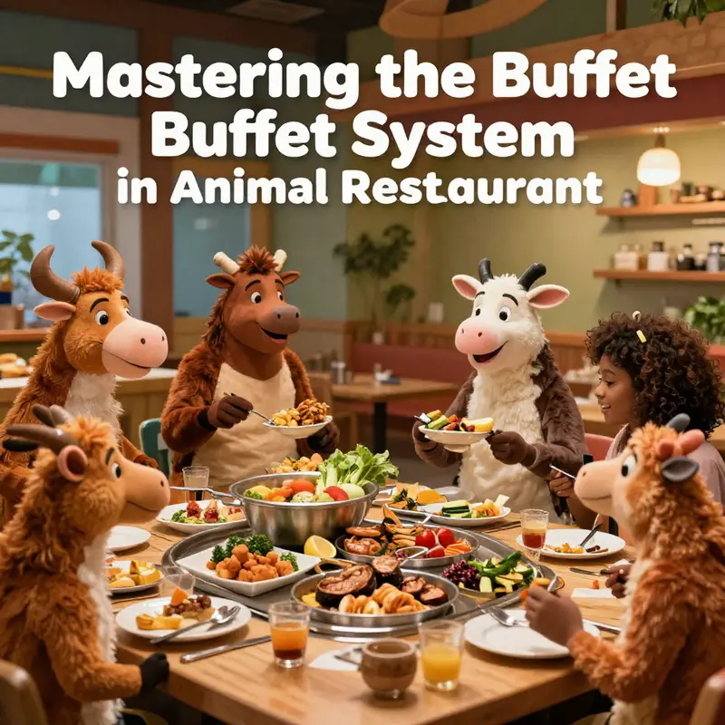 A lively buffet setup, illustrating the diversity and efficient organization crucial to success in Animal Restaurant.