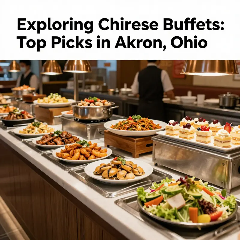 A colorful display of various dishes commonly found at Chinese buffets in Akron, Ohio.