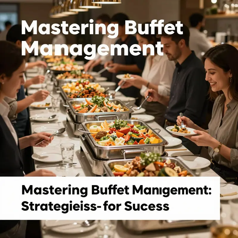 An elegant buffet setup filled with a variety of dishes and diners enjoying their meal, illustrating the heart of buffet restaurant management.