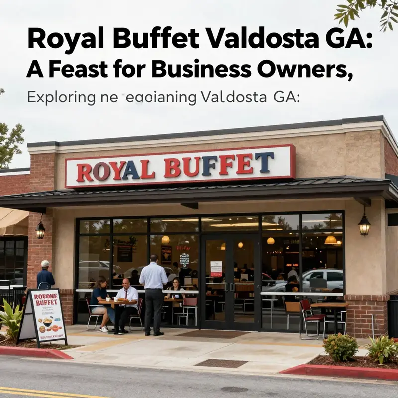 Exterior view of Royal Buffet Valdosta GA with people entering and a welcoming sign.