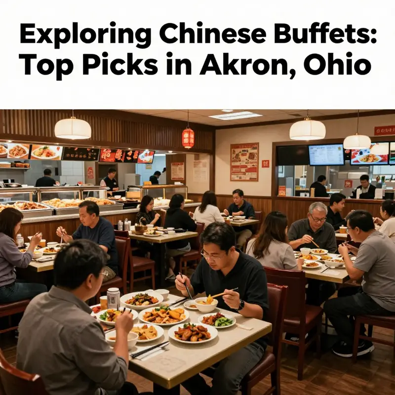 A panoramic photo of a bustling Chinese buffet restaurant filled with happy diners enjoying their meals.