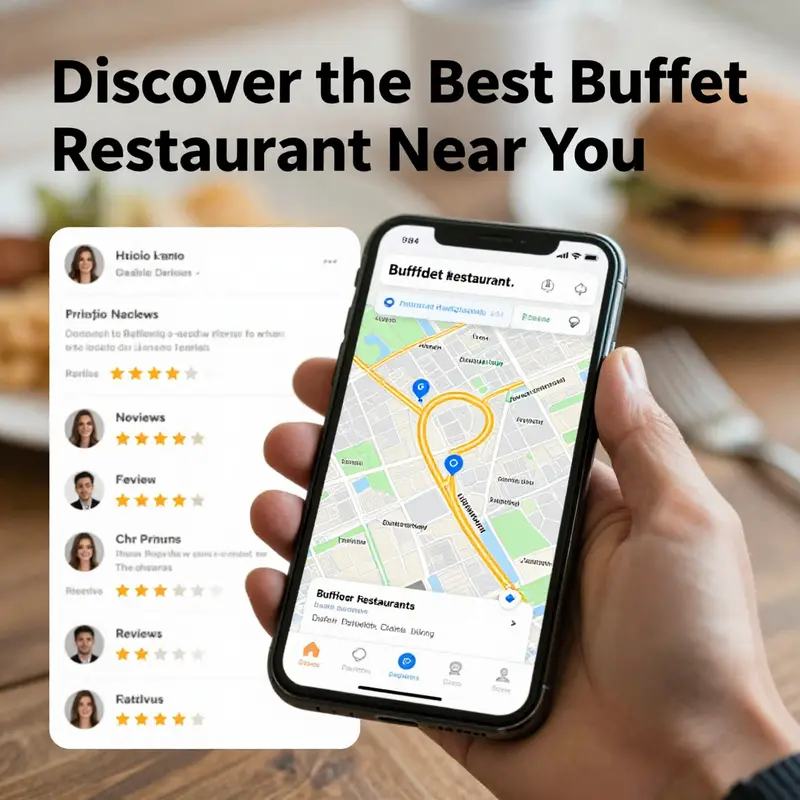 Utilizing map applications to locate nearby buffet restaurants with user reviews.