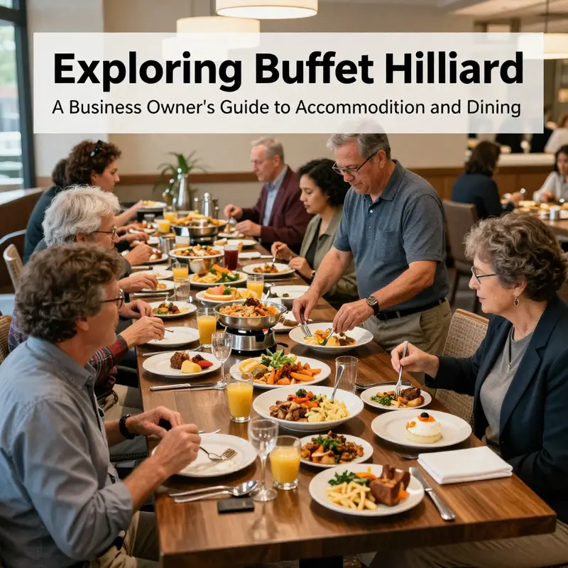 Welcoming lobby dining area showing a buffet spread at a hotel in Hilliard.