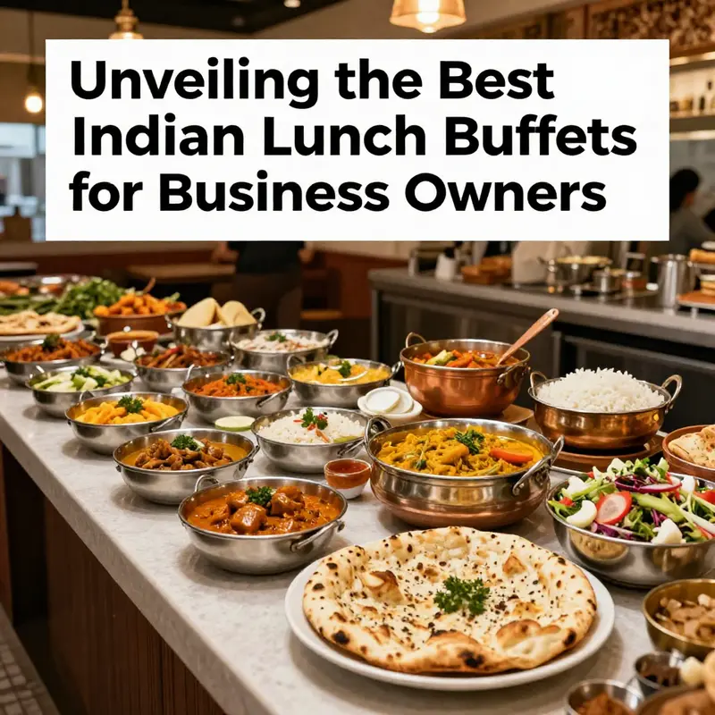 A vibrant buffet at an Indian restaurant showcasing the variety of dishes available for lunch.