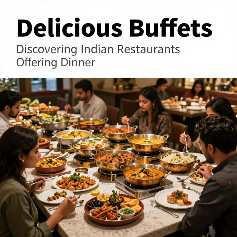 A warm and bustling Indian restaurant inviting diners to enjoy a colorful dinner buffet.