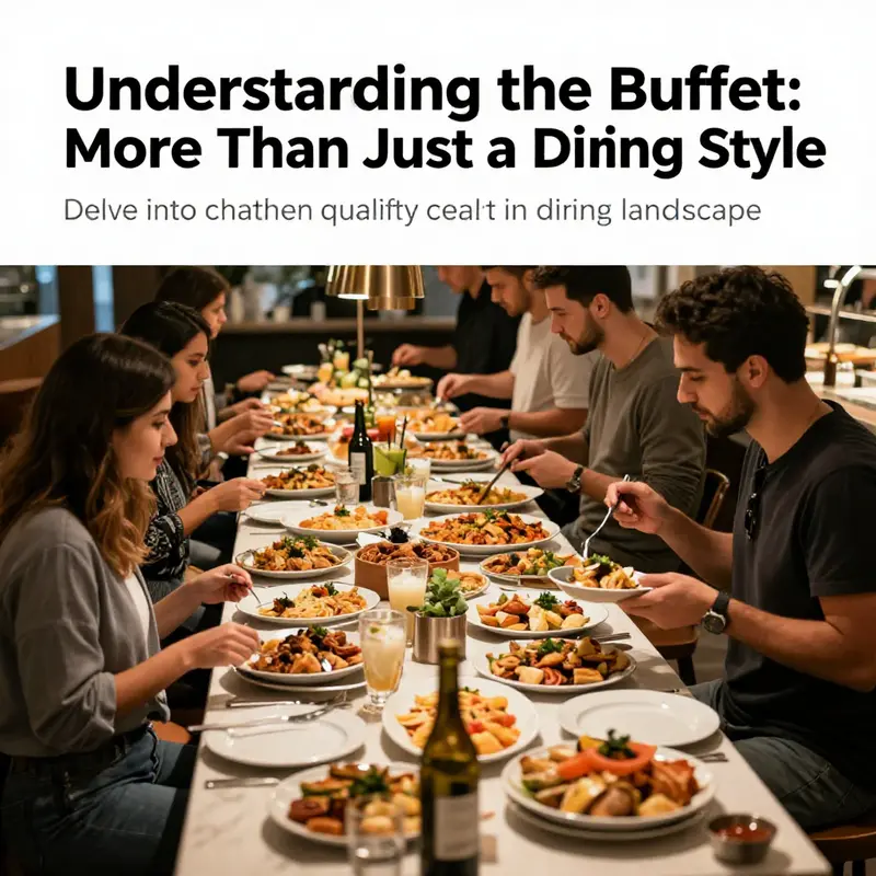 A bustling buffet scene filled with people enjoying various dishes, illustrating the social aspect of buffet dining.