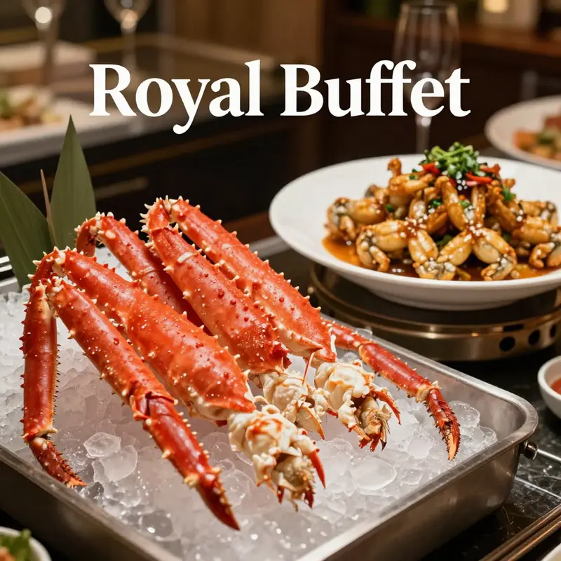 A variety of popular dishes from the Royal Buffet, showcasing culinary highlights that attract seafood lovers.