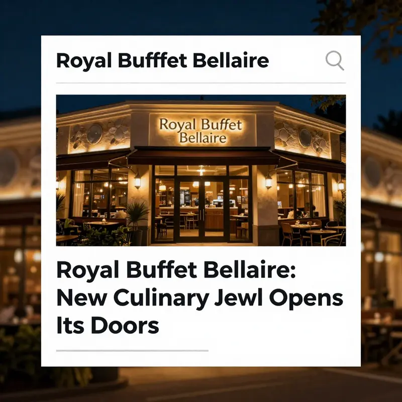 The illuminated exterior of Royal Buffet Bellaire at night, showcasing a warm and inviting atmosphere.