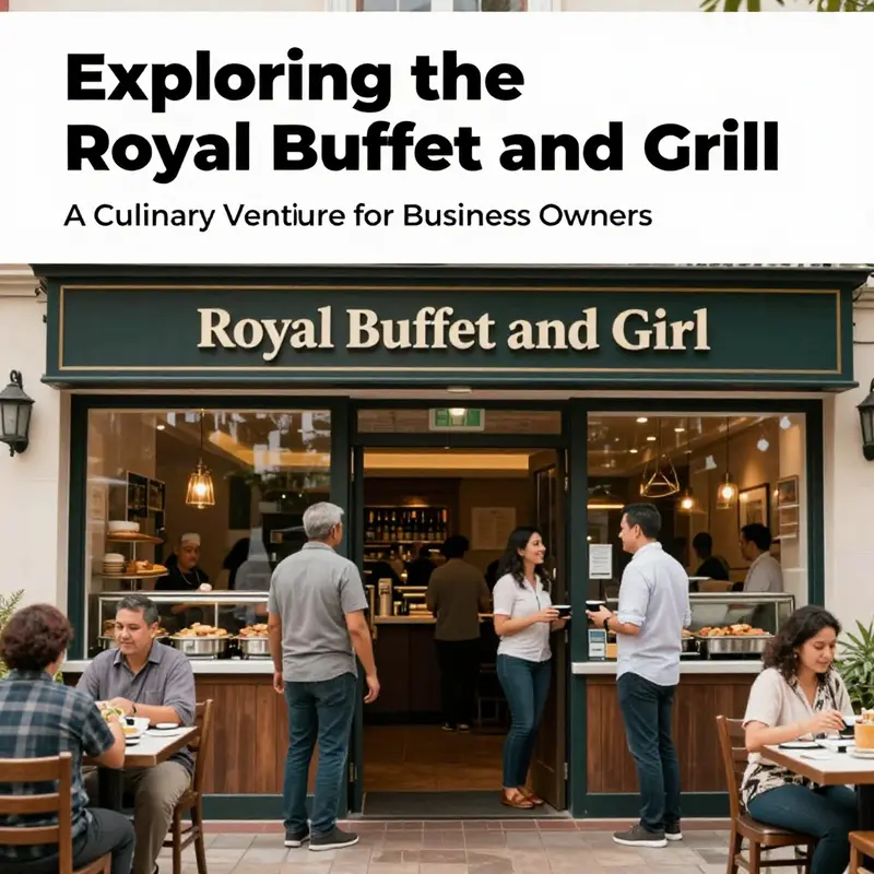 Exterior view of a Royal Buffet and Grill location with patrons entering, embodying a friendly dining atmosphere.