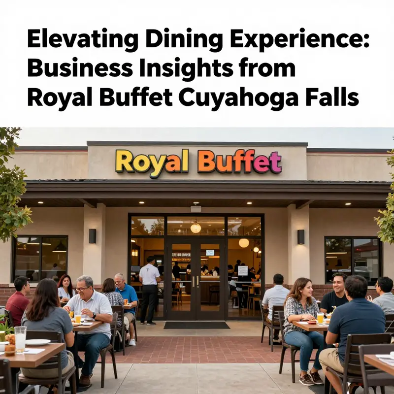 The exterior of Royal Buffet & Grill in Cuyahoga Falls with happy diners entering, reflecting a lively restaurant environment.