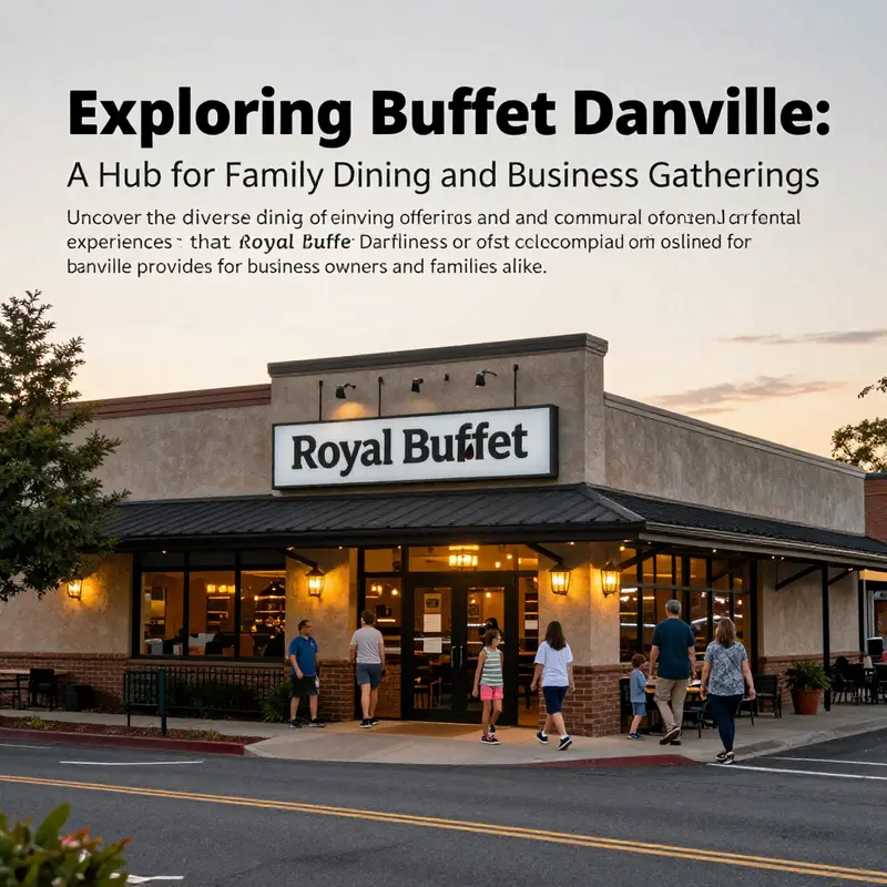Royal Buffet Danville's exterior view during sunset, highlighting the inviting atmosphere for diners.