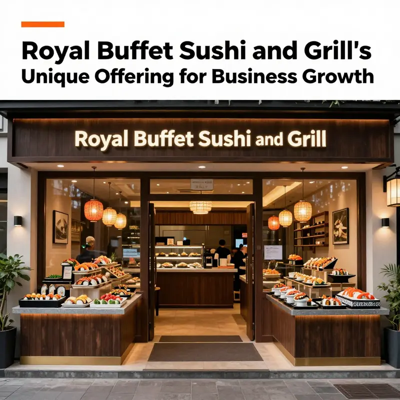 The exterior of Royal Buffet Sushi and Grill, featuring a welcoming entrance and lively atmosphere.