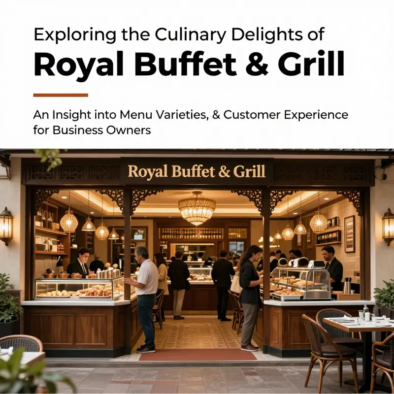 View of the Royal Buffet & Grill showing the elegant entrance and inviting atmosphere.