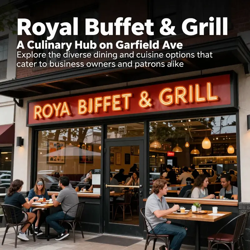 The entrance of Royal Buffet & Grill, highlighting a welcoming dining environment in a busy commercial area.