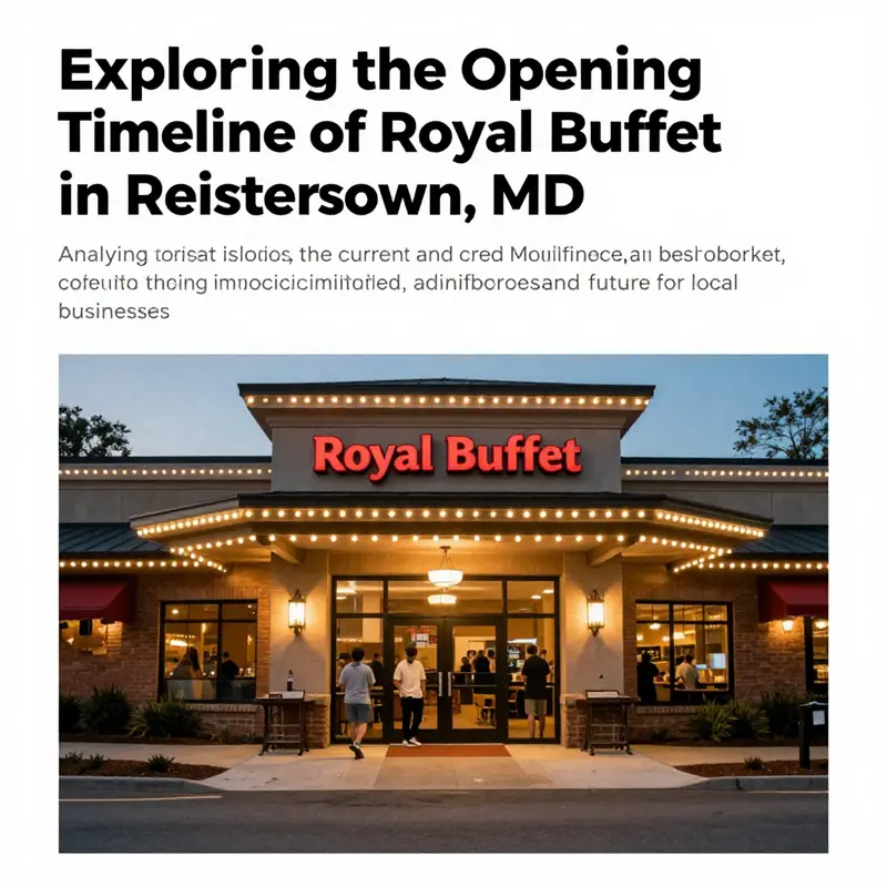 Exterior view of Royal Buffet in Reisterstown, MD, with busy foot traffic and inviting lights.