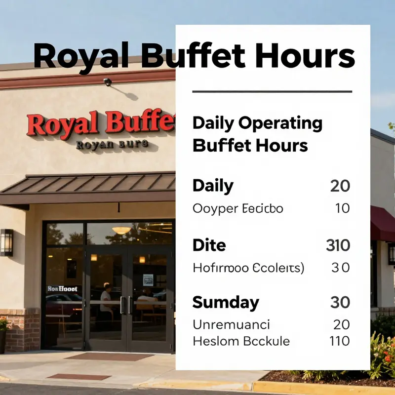 Royal Buffet’s inviting entrance, showcasing its daily operating hours.
