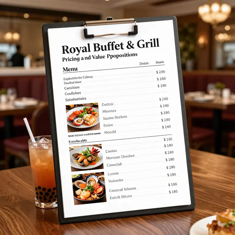 A stunning display of various seafood and bubble tea options available at Royal Buffet & Grill.