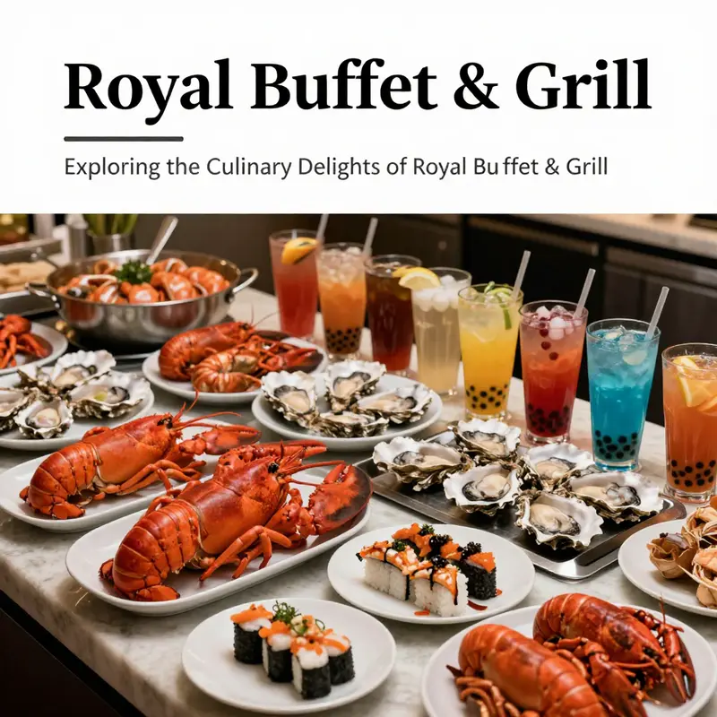 A stunning display of various seafood and bubble tea options available at Royal Buffet & Grill.