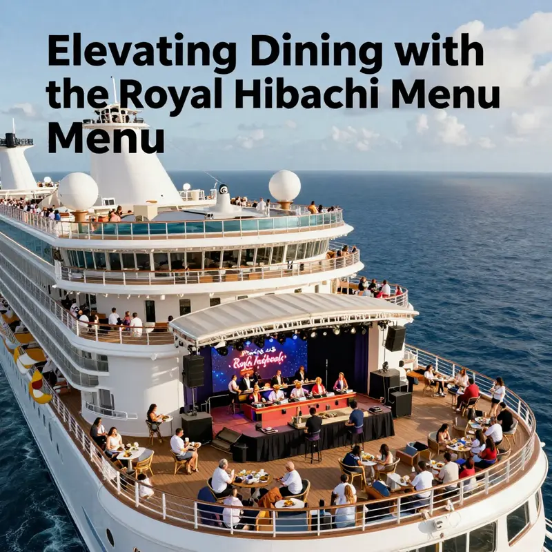 A Royal Caribbean cruise with guests enjoying hibachi dining and a beautiful ocean view.