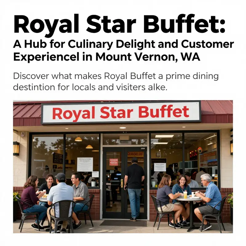 The exterior of Royal Star Buffet in Mount Vernon, WA, showing happy customers entering the restaurant.