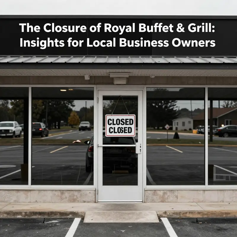 The deserted exterior of the Royal Buffet & Grill in Medina, OH, reflecting its current closed status.